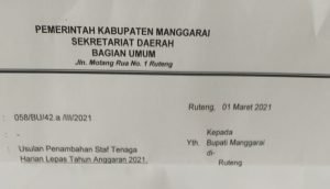 Beredar Surat Usulan Kabag Umum Untuk Merekrut 27 THL di Manggarai